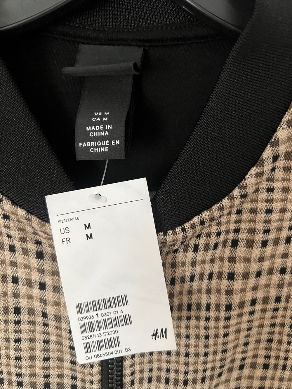 H&M Beige and Black Check Bomber Jacket - Picture 2 of 5
